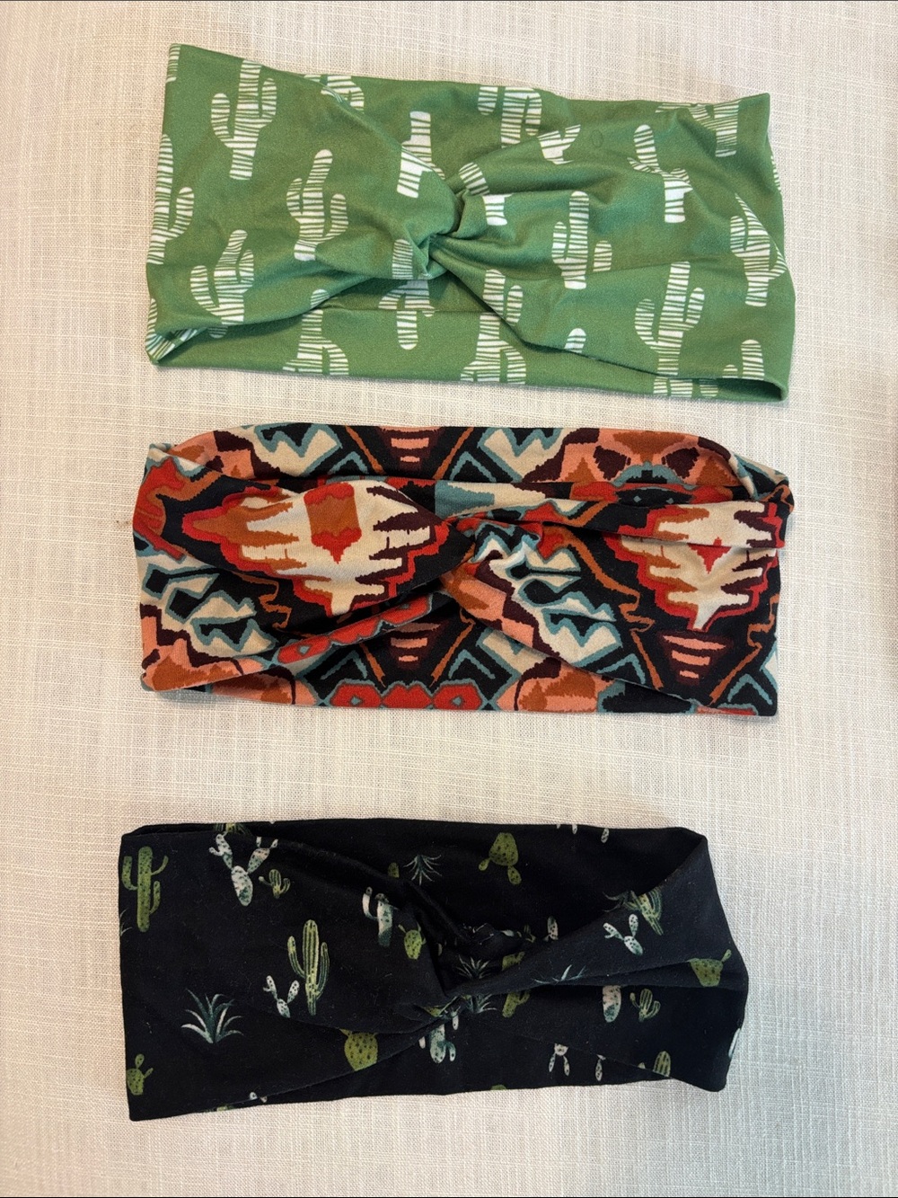 Set of 3 western pattern Knot Headbands - Green, Multi, Black